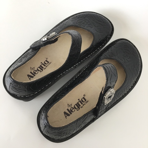 Alegria Paloma Floral Rose Embossed Mary Jane Shoes Black Leather Women’s Size 7 - Picture 11 of 13